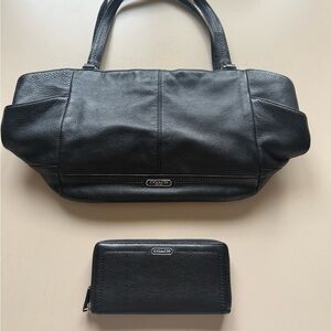Coach Black Pebbled Leather Shoulder Bag with Matching Wallet